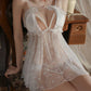 Sexy Deep V Mesh See-Through Pearl Open Crotch Lingerie Set