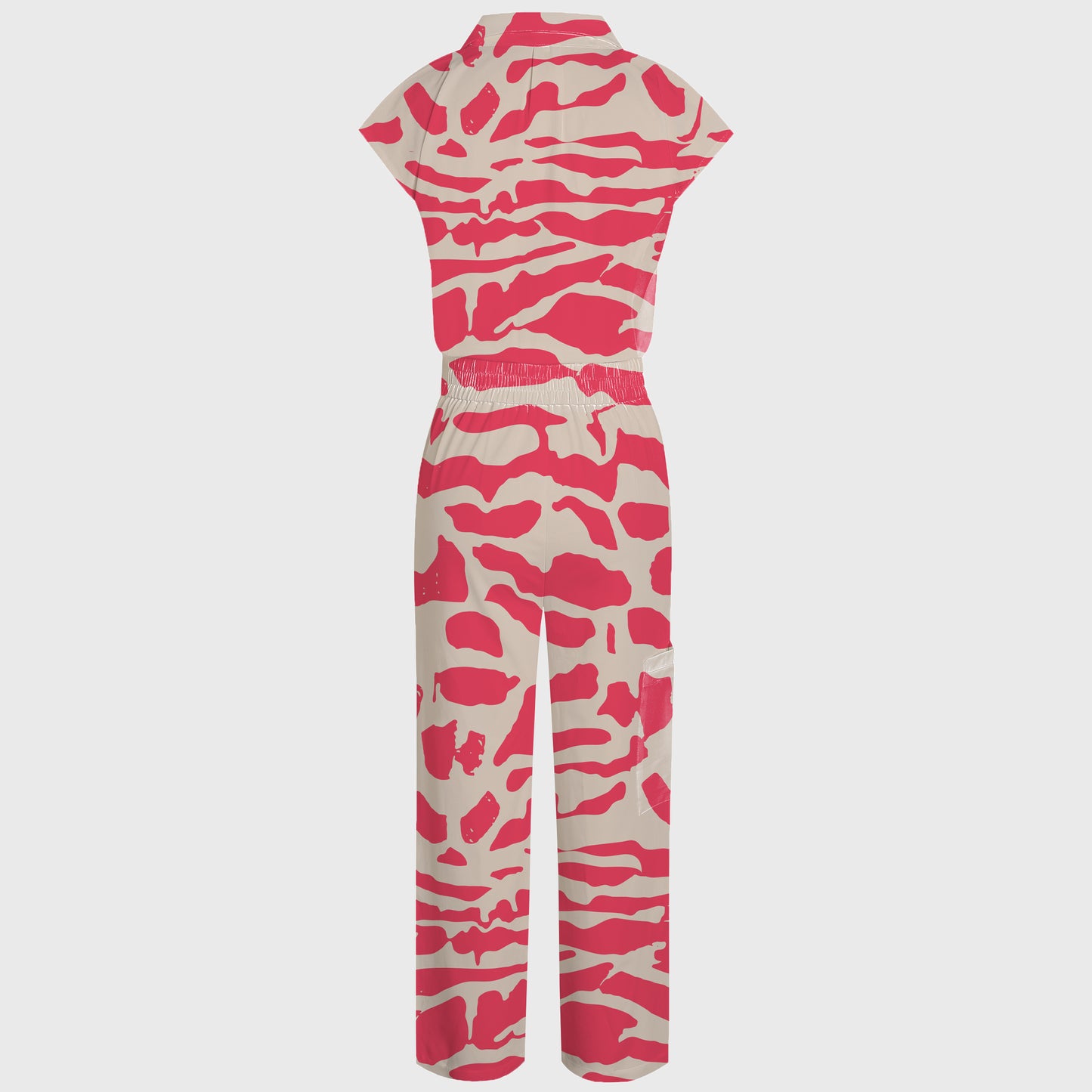 Women's Lapel Collar Wide Leg Pink Zebra Printed Scrub Jumpsuit
