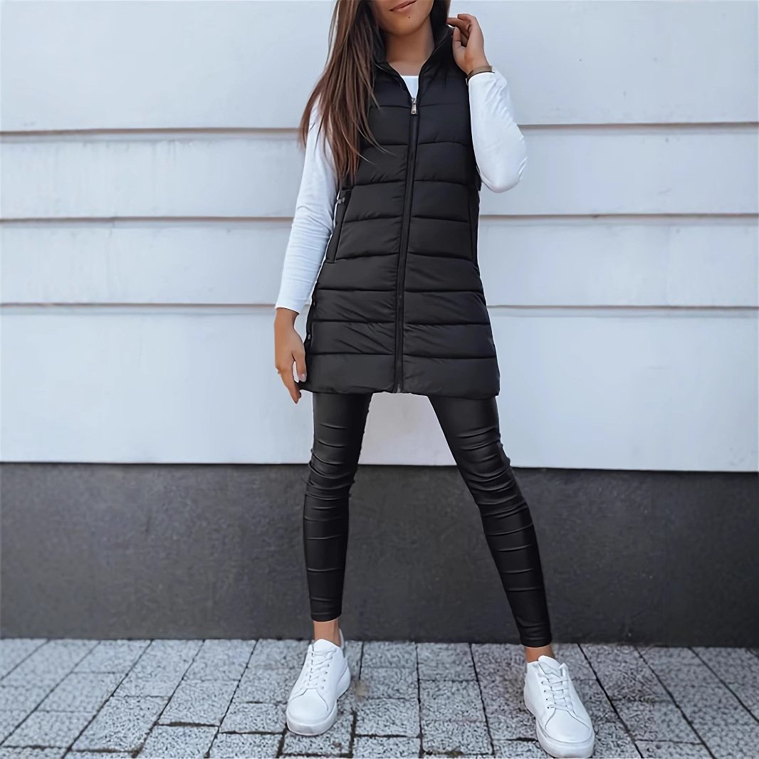 ❄️Women Long Puffer Vest 👗 | Solid Color | Sleeveless | Hooded | Winter Wear 💕（BUY 2 FREE SHIPPING)）