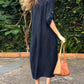 Women's Casual Loose Button Decoration Slant Pocket Cotton and Linen Dress