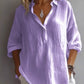 Women's Casual Solid Color Loose Long Sleeve Linen Lapel Shirt