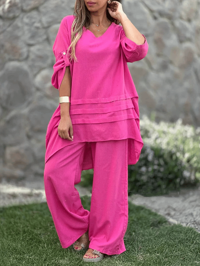 Women'S Loose Solid Color Irregular Wide-Leg Pants Suit