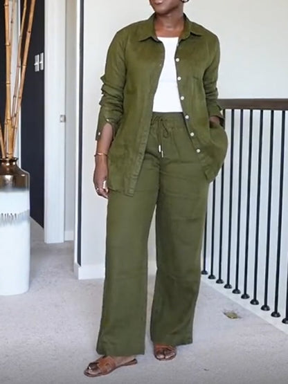 Women'S Casual Cotton And Linen Trousers Suit