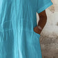 Women'S Casual Spring And Summer Loose V-Neck Solid Color Cotton And Linen Dress