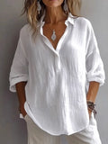 Women's Casual Solid Color Loose Long Sleeve Linen Lapel Shirt