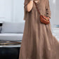 Women's Casual Solid Color V-Neck Long Sleeve Cotton and Linen Dress