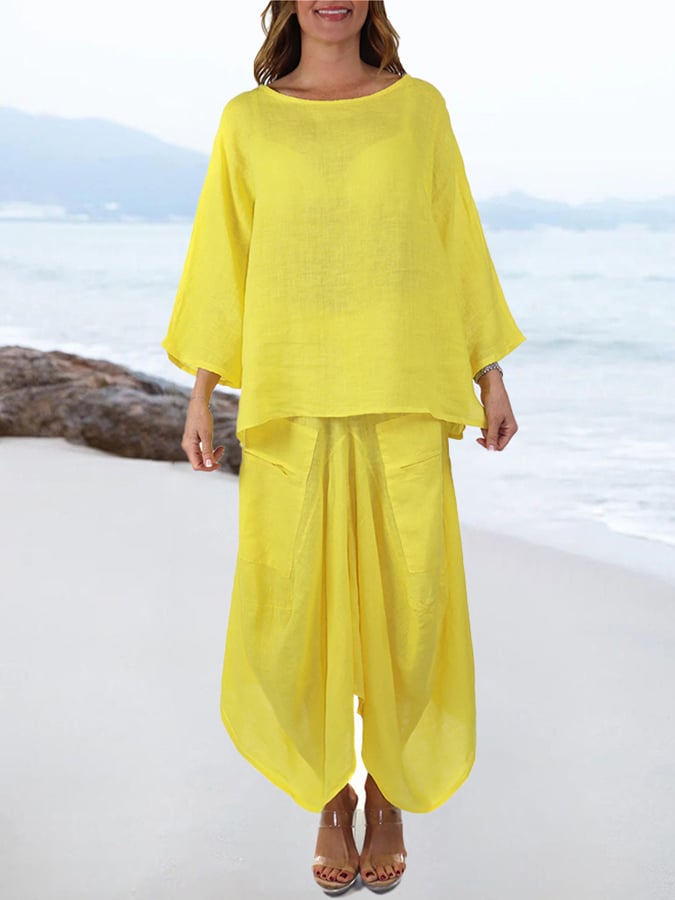 Women'S Casual Round Neck Solid Color Loose Skirt Two-Piece Set