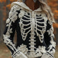 Women's Halloween Skeleton Bones With Roses Art Knitted Warm Hooded Sweater