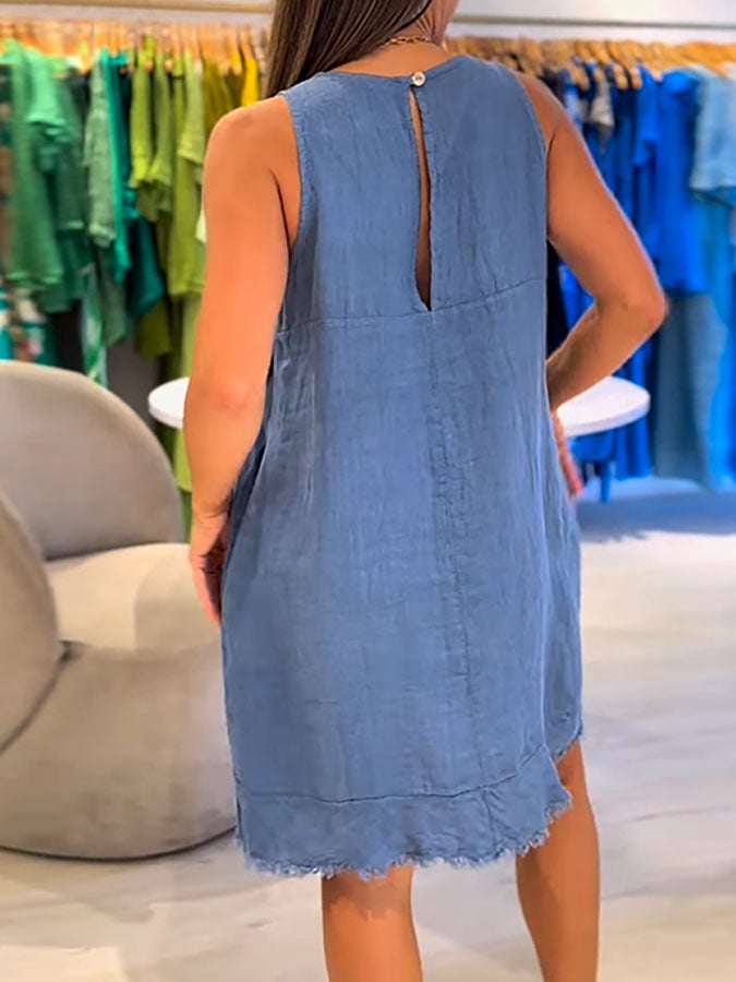 Women's Casual Solid Color Round Neck Sleeveless Splicing Dress