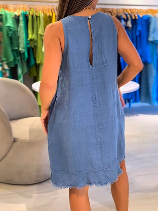 Women's Casual Solid Color Round Neck Sleeveless Splicing Dress