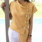 Women'S Casual Solid Color Cotton And Linen Mismatched Tops