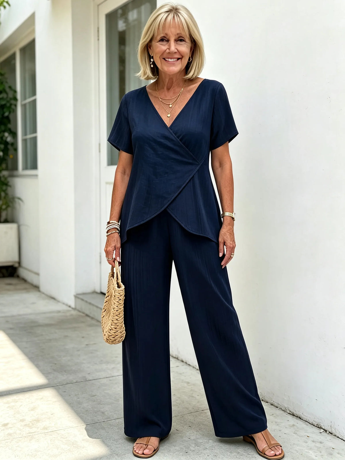 2Pcs Casual Cross Irregular Summer Set Wide Leg Pants Set