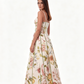 Cream Floral Corset Bustier Midi Dress