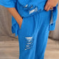 Women'S Casual V-Neck Sequined Cotton And Linen Two-Piece Suit