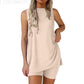Sleeveless Crewneck Women's 2 Piece Sets Summer Matching Lounge Shorts Set Resort Airport Travel Outfit Split Hem Casual Clothes Basic Fitted Homewear