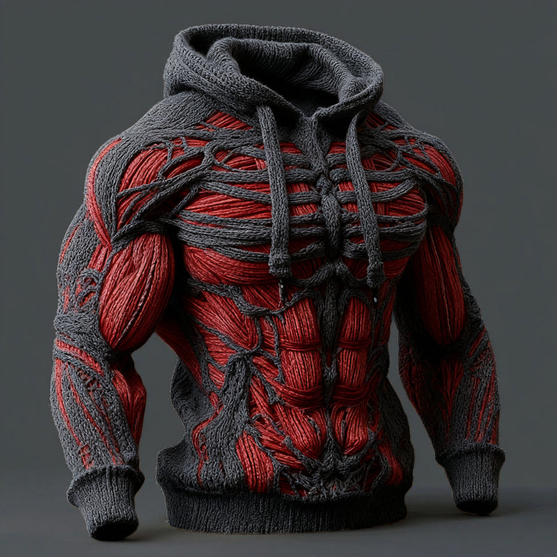 Line Art Men's Knitted Warm Hooded Sweater