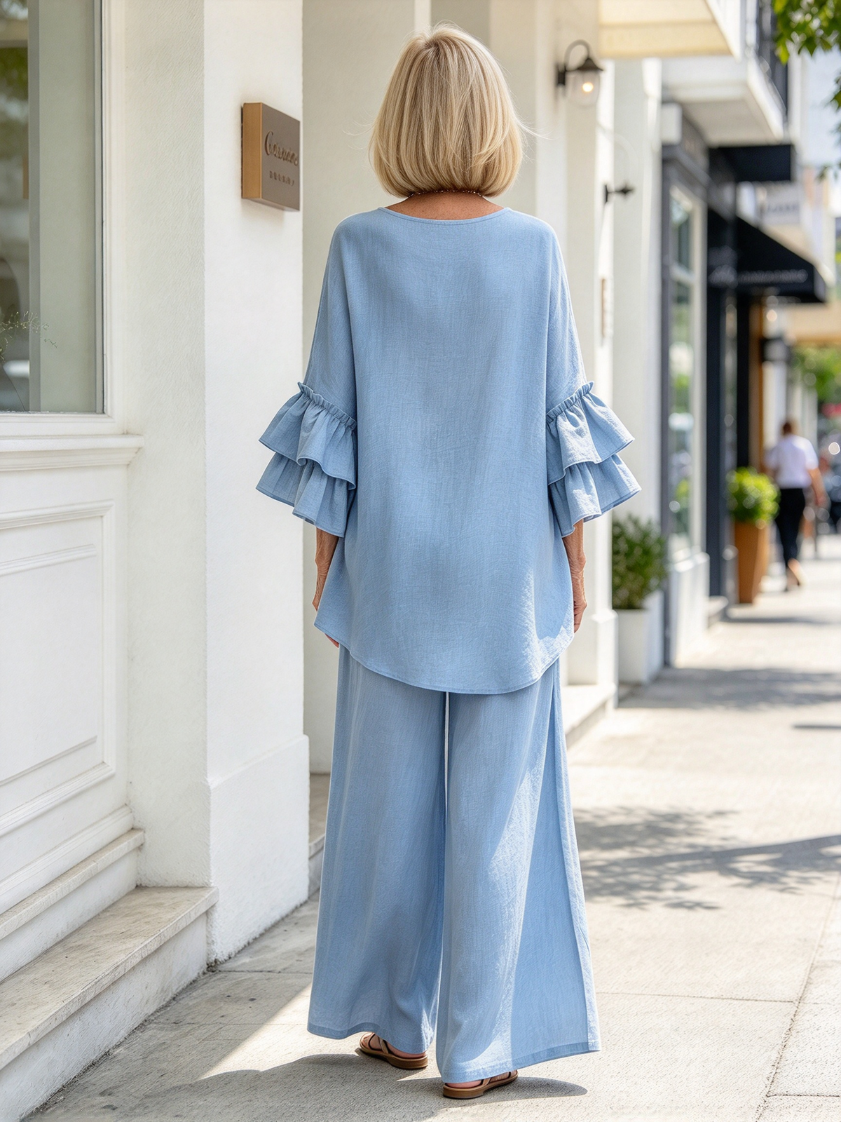 Fashion Casual Solid Color Shirt Collar Loose Casual Trousers Two-piece Suit Women's Clothing