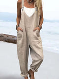 Women'S Casual Solid Color Cotton And Linen Overalls