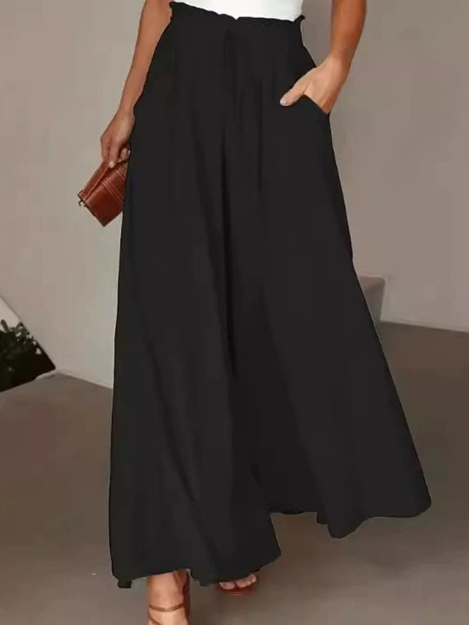 Women's Casual Solid Color Wide Leg Pants