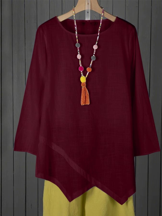 Women's Casual Loose And Versatile Solid Color Long Sleeved Top