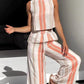 Women's Casual Striped Sleeveless Top and Wide Leg Pants Set