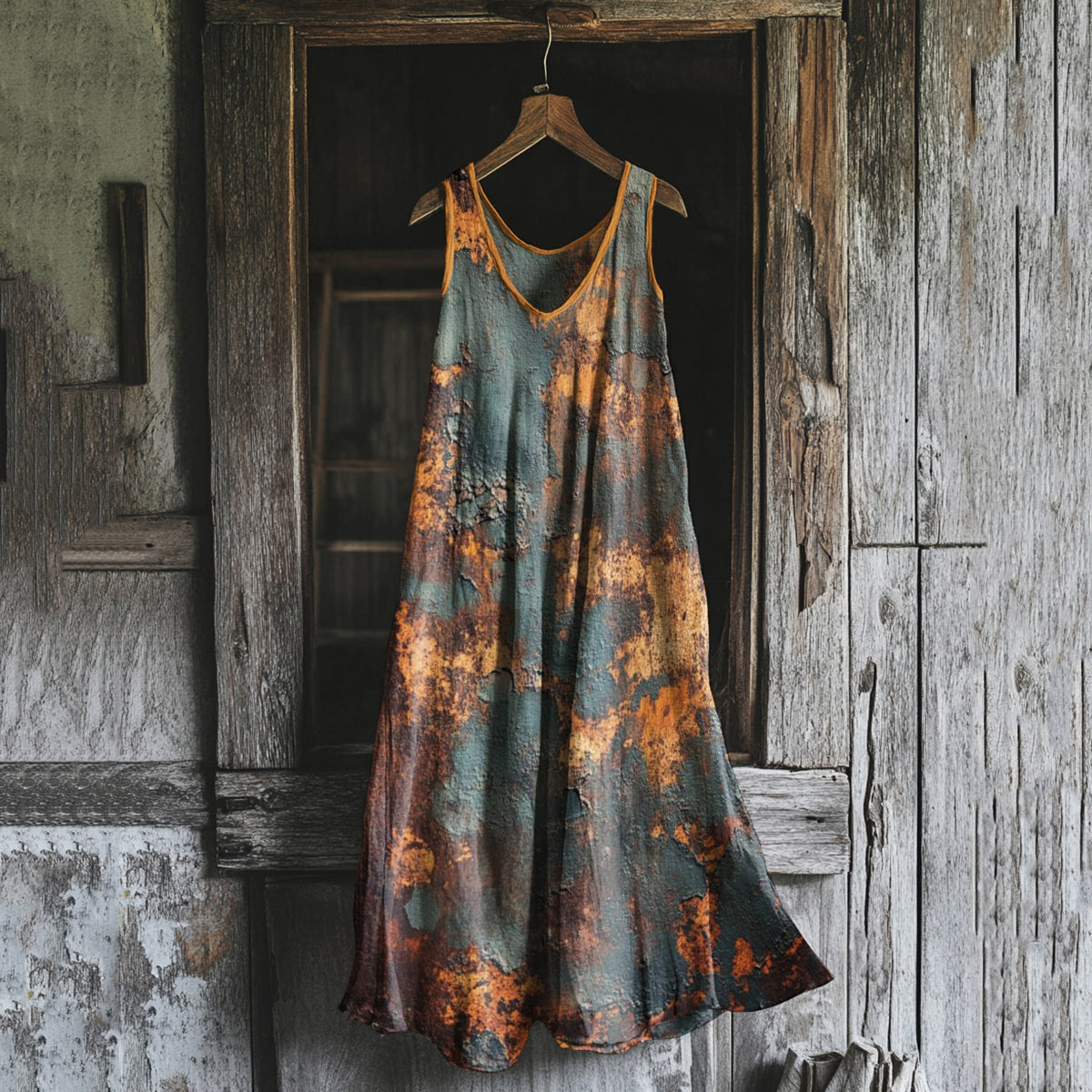 Vintage Rust Art Tank Midi Dress