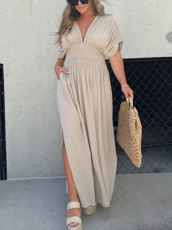 New Slit V-Neck Effortless Maxi Long Dress (Buy 2 Free Shipping)-Pink Laura