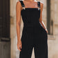 Black Pinstripe Suspender Wide-Leg Jumpsuit