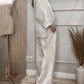 Women'S Casual Single-Breasted Shirt + Characteristic Elastic Waist Wide-Leg Pants Suit