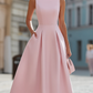 Elegant Sleeveless Rhinestone Neckline Fit & Flare Midi Cocktail Dress