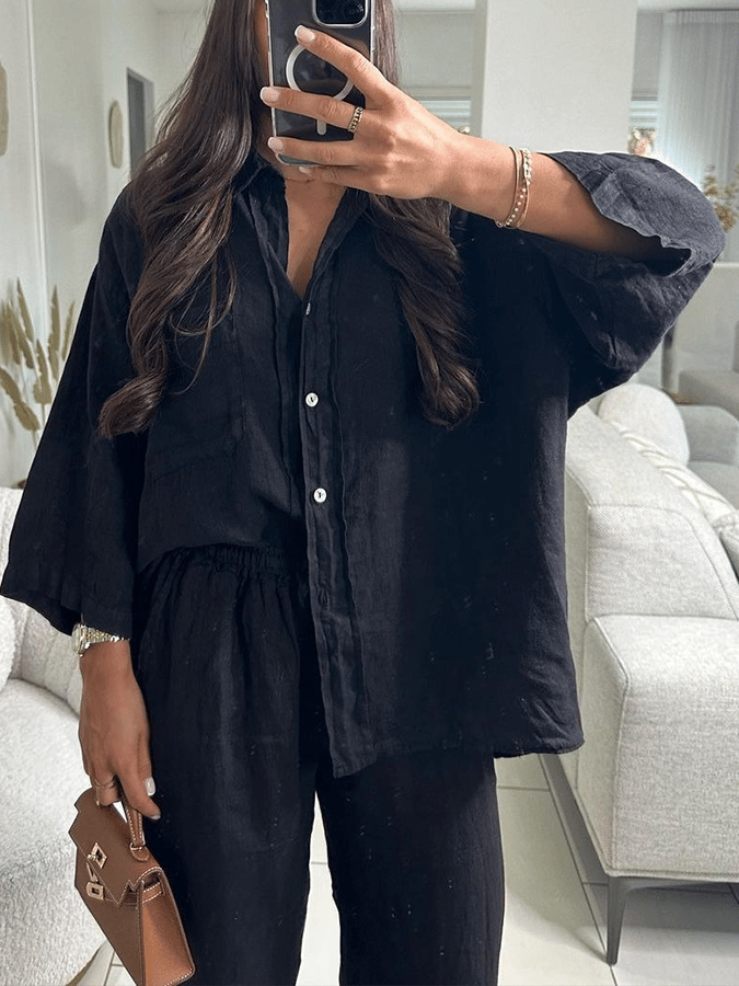 Women'S Loose V-Neck Casual Shirt Shorts Pants Set