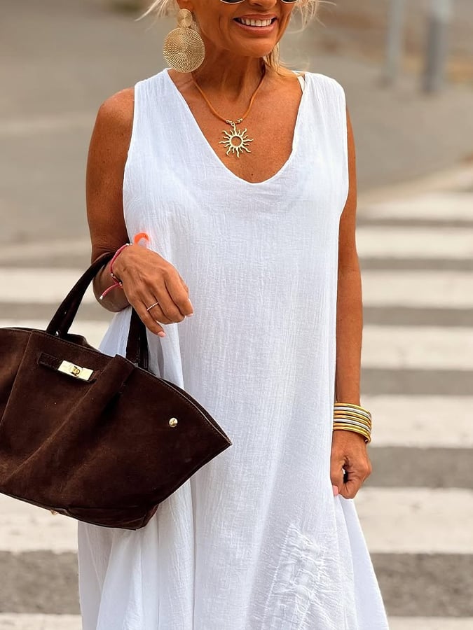 Women'S Casual Solid Color Loose Pleated Irregular Hem Dress
