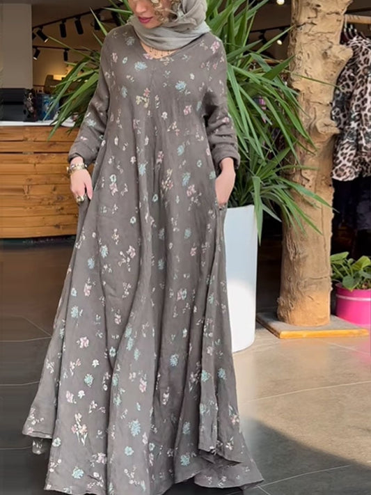 Women's Casual V-Neck Long Sleeve Floral Print Dress