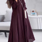 Women's Casual Solid Color V-Neck Long Sleeve Cotton and Linen Dress