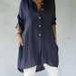 Women's Casual Solid Color Lapel Long Sleeve Button Cotton and Linen Shirt