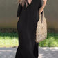Women'S Casual Solid Color V-Neck Cotton And Linen Dress