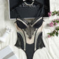 Sexy Mesh See-Through Lace Patchwork Colorblock Bodysuit