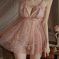 Sexy Deep V Mesh See-Through Pearl Open Crotch Lingerie Set