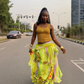 Lemon Yellow Abstract Ruffle Wrap Skirt