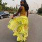 Lemon Yellow Abstract Ruffle Wrap Skirt