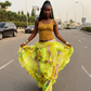 Lemon Yellow Abstract Ruffle Wrap Skirt