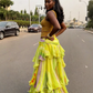 Lemon Yellow Abstract Ruffle Wrap Skirt