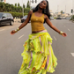 Lemon Yellow Abstract Ruffle Wrap Skirt