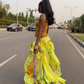 Lemon Yellow Abstract Ruffle Wrap Skirt