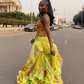 Lemon Yellow Abstract Ruffle Wrap Skirt