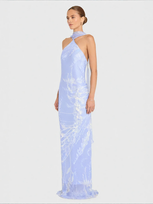 Lavender Halter Scarf Tie Gown