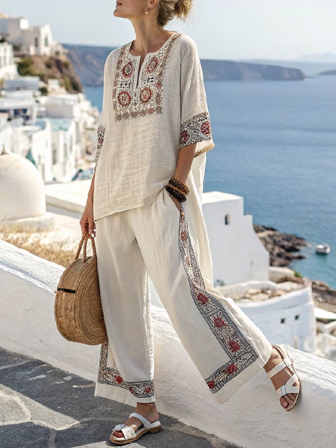 Women'S Loose Casual Printed Elastic Waist Pants Set