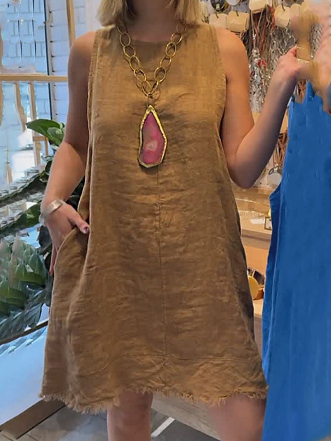 Women's Casual Solid Color Round Neck Sleeveless Splicing Dress