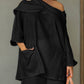 Women's Casual Solid Color Long Sleeve Cotton and Linen Top