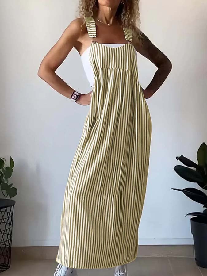 Women'S Casual Striped Suspender Dress